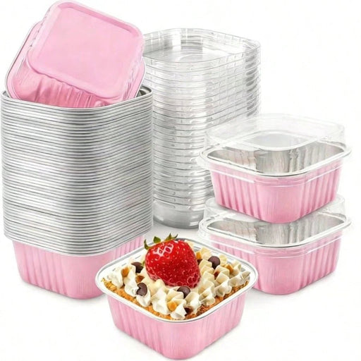 SHEIN 40 piezas Tazas de hornear cuadradas de aluminio rosa duraderas con tapas - Quierox - Tienda Online