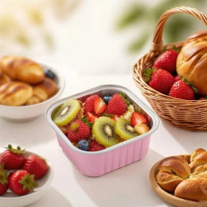 SHEIN 40 piezas Tazas de hornear cuadradas de aluminio rosa duraderas con tapas - Quierox - Tienda Online