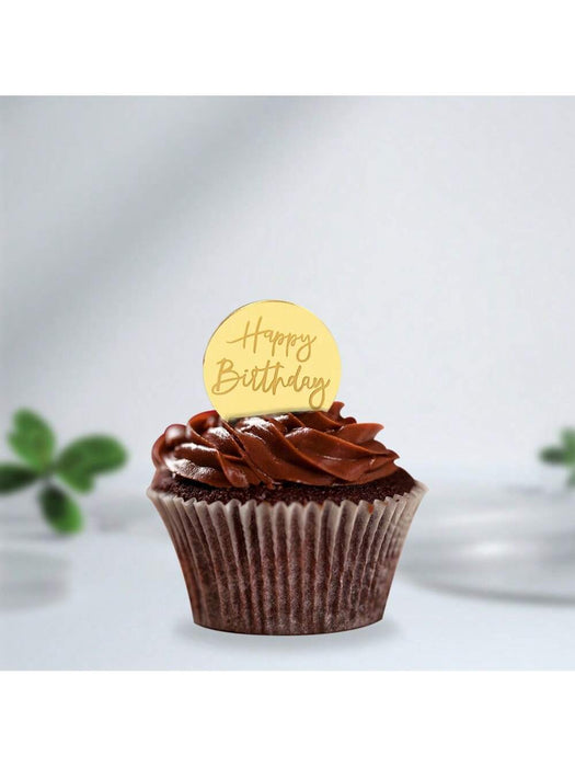 Shein 5 adornos para cupcakes de feliz cumpleaños, círculos acrílicos dorados - Quierox - Tienda Online