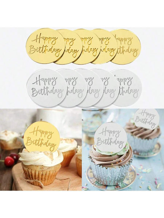 Shein 5 adornos para cupcakes de feliz cumpleaños, círculos acrílicos dorados - Quierox - Tienda Online
