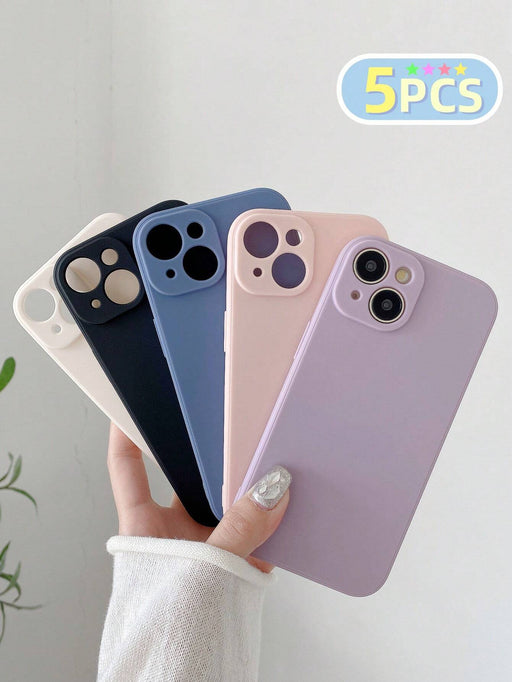 Shein 5 fundas de teléfono con color dopamina, fundas minimalistas de color liso, fundas con protección para lentes - Quierox - Tienda Online