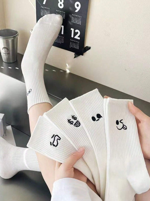 SHEIN 5 Pares de Calcetines blancos estampados para niños y jóvenes - Quierox - Tienda Online