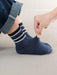 Shein 5 pares de calcetines cómodos de cintura alta con elástico, rayas grises y azules para niños - Quierox - Tienda Online