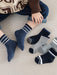 Shein 5 pares de calcetines cómodos de cintura alta con elástico, rayas grises y azules para niños - Quierox - Tienda Online