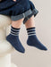 Shein 5 pares de calcetines cómodos de cintura alta con elástico, rayas grises y azules para niños - Quierox - Tienda Online