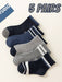 Shein 5 pares de calcetines cómodos de cintura alta con elástico, rayas grises y azules para niños - Quierox - Tienda Online