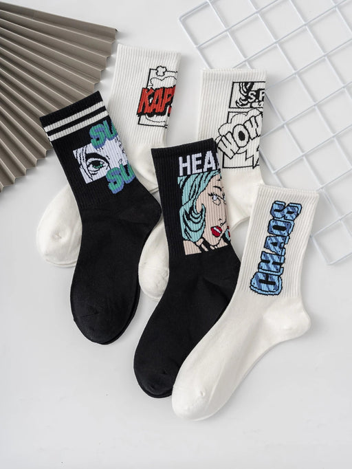 SHEIN 5 pares de calcetines de media caña para hombres con dibujos animados - Quierox - Tienda Online