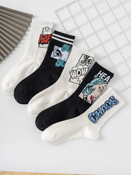SHEIN 5 pares de calcetines de media caña para hombres con dibujos animados - Quierox - Tienda Online
