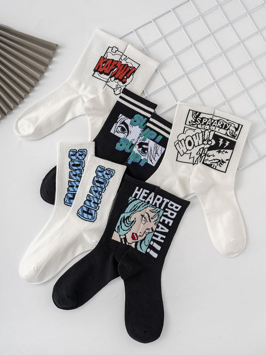 SHEIN 5 pares de calcetines de media caña para hombres con dibujos animados - Quierox - Tienda Online