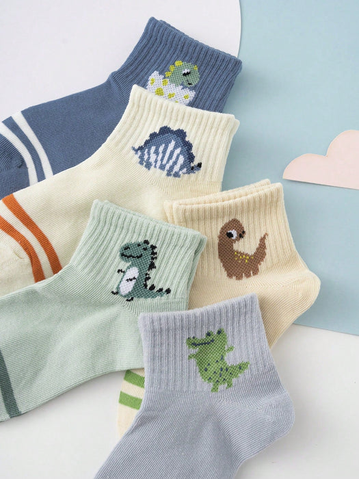 Shein 5 pares de calcetines de media pantorrilla con estampado de dinosaurios y cocodrilos - Quierox - Tienda Online