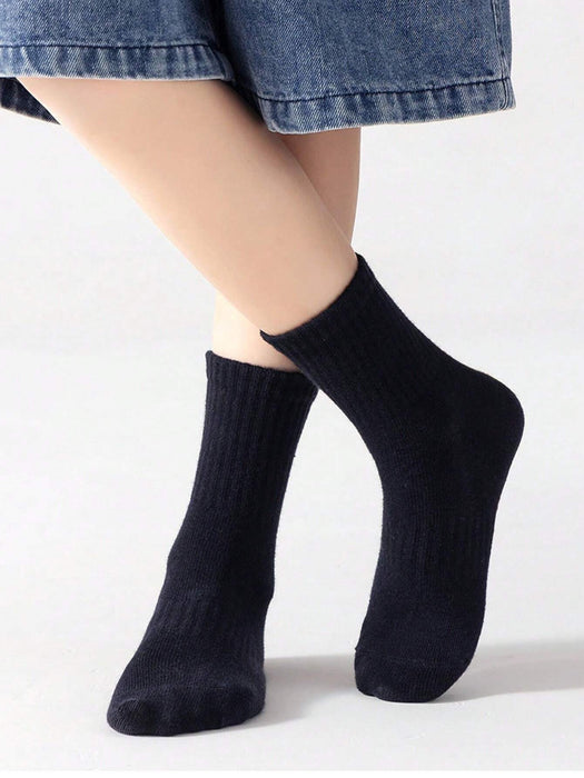 Shein 5 pares de calcetines deportivos unisex de media pantorrilla, clásicos y versátiles - Quierox - Tienda Online