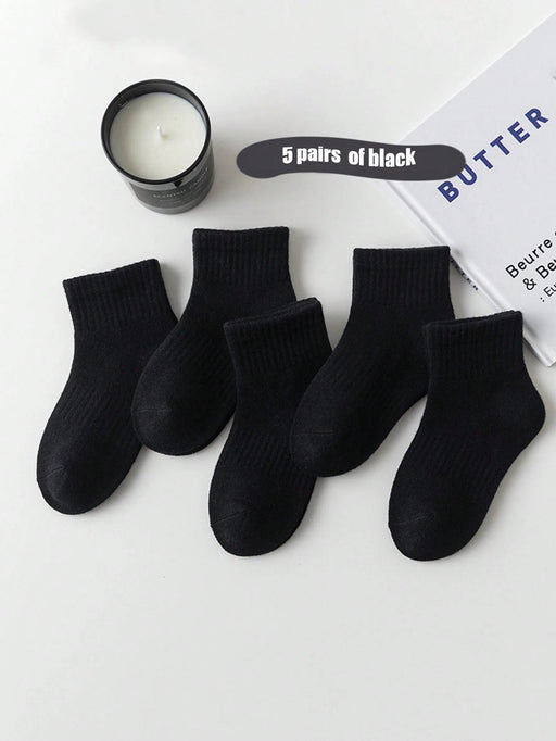 Shein 5 pares de calcetines deportivos unisex de media pantorrilla, clásicos y versátiles - Quierox - Tienda Online