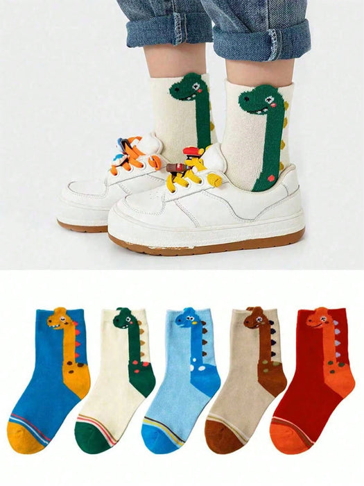 SHEIN 5 pares de calcetines infantiles con diseño de dinosaurio de dibujos animados - Quierox - Tienda Online