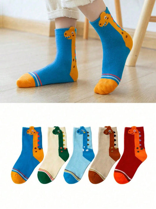 SHEIN 5 pares de calcetines infantiles con diseño de dinosaurio de dibujos animados - Quierox - Tienda Online