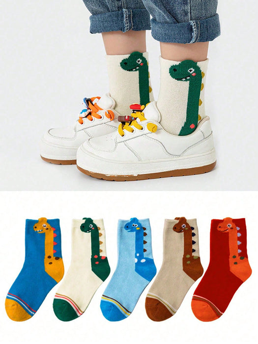 SHEIN 5 pares de calcetines infantiles con diseño de dinosaurio de dibujos animados - Quierox - Tienda Online
