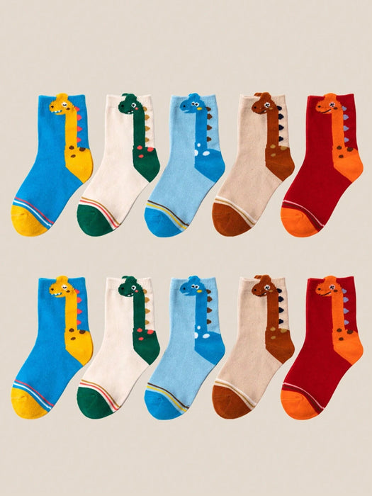 SHEIN 5 pares de calcetines infantiles con diseño de dinosaurio de dibujos animados - Quierox - Tienda Online