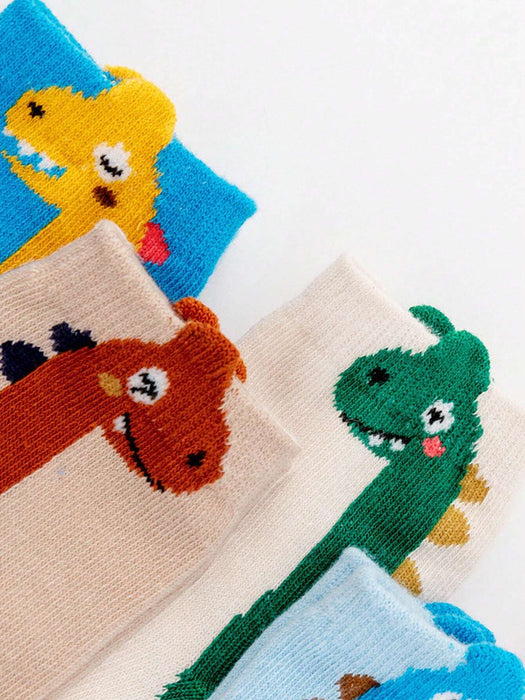 SHEIN 5 pares de calcetines infantiles con diseño de dinosaurio de dibujos animados - Quierox - Tienda Online