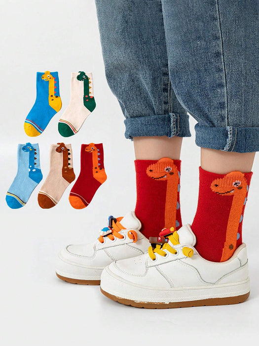 SHEIN 5 pares de calcetines infantiles con diseño de dinosaurio de dibujos animados - Quierox - Tienda Online