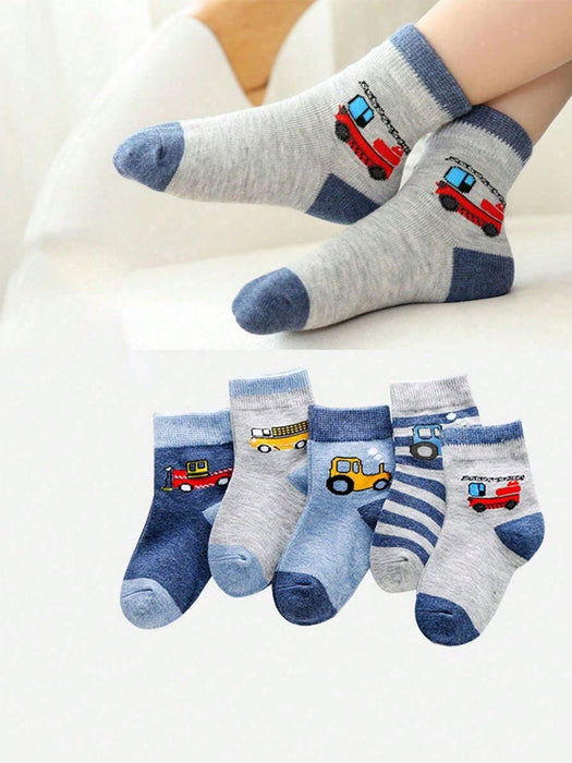Shein 5 pares de calcetines infantiles transpirables estampado de coches - Quierox - Tienda Online