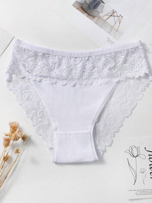 Shein 5 piezas Bragas de bikini de algodón transpirable y cómodo con encaje y cintura sexy para mujer - Quierox - Tienda Online