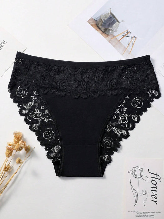 Shein 5 piezas Bragas de bikini de algodón transpirable y cómodo con encaje y cintura sexy para mujer - Quierox - Tienda Online