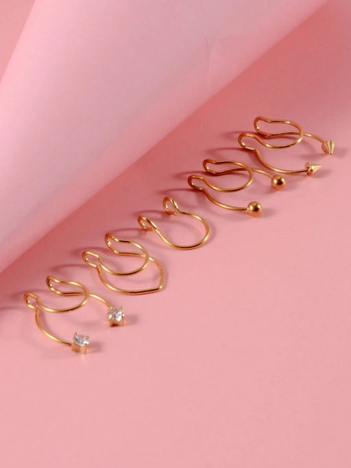 Shein 5 piezas/set anillo de nariz de acero inoxidable con detalle de diamantes de imitación simple y elegante - Quierox - Tienda Online