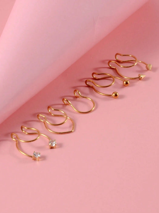 Shein 5 piezas/set anillo de nariz de acero inoxidable con detalle de diamantes de imitación simple y elegante - Quierox - Tienda Online