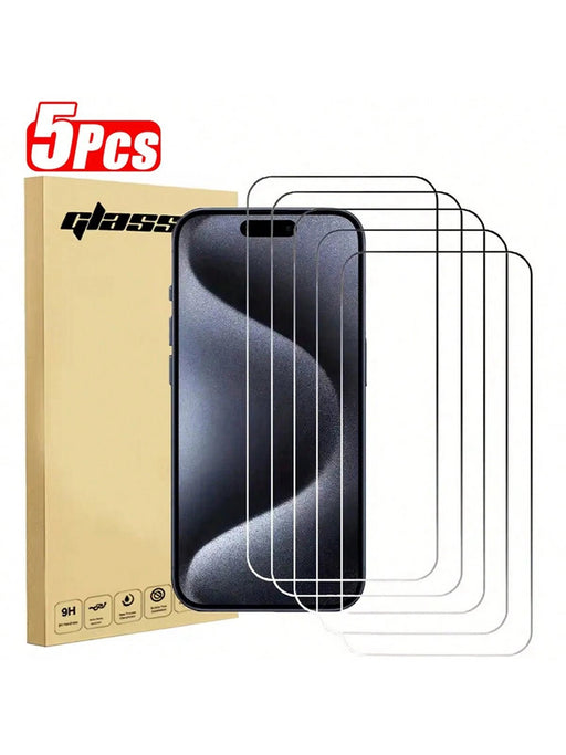 Shein 5 protectores de pantalla de vidrio templado de cobertura completa compatibles con iphone 15 pro - Quierox - Tienda Online