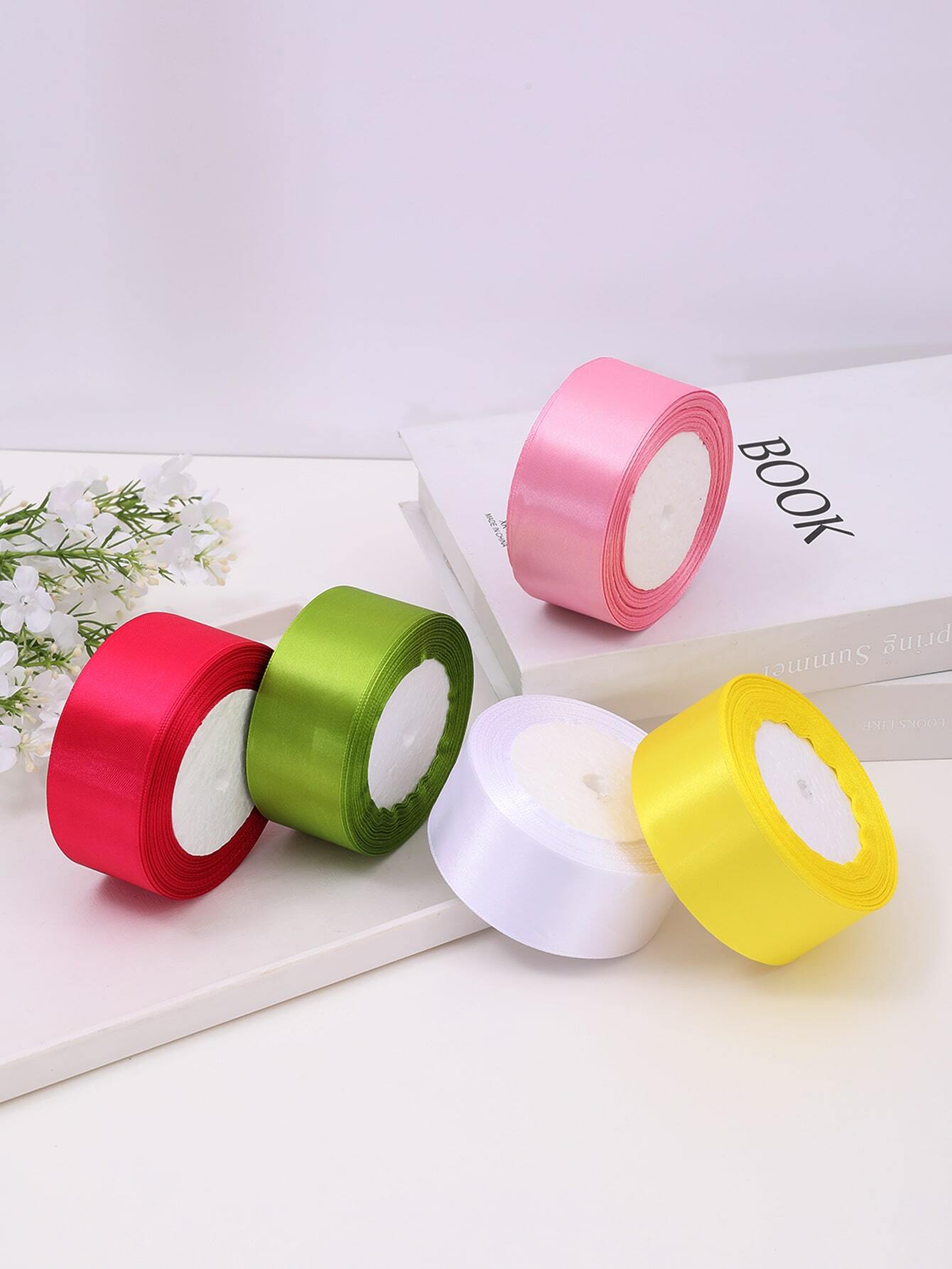 5 Rollos Cinta De Raso Satén -125Mx25mm, Cintas De Colores, Cinta De Tela De Seda Doble Cara