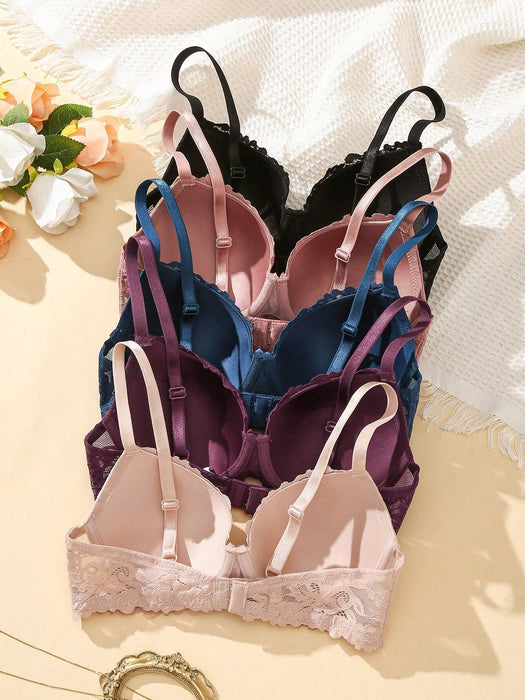 SHEIN 5 sujetadores románticos de encaje con realce, para lencería con busto pequeño. - Quierox - Tienda Online