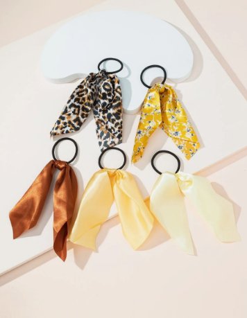 Shein 5 unids/set lazos para el cabello con cinta anudada de satén de Color sólido para mujer - Quierox - Tienda Online