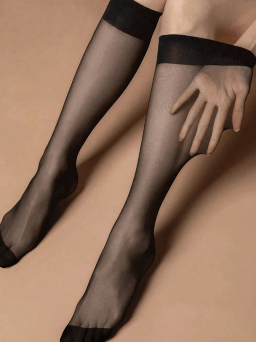 Shein 6 pares de medias de seda 15D antienganches para mujer, color negro, hasta la rodilla - Quierox - Tienda Online
