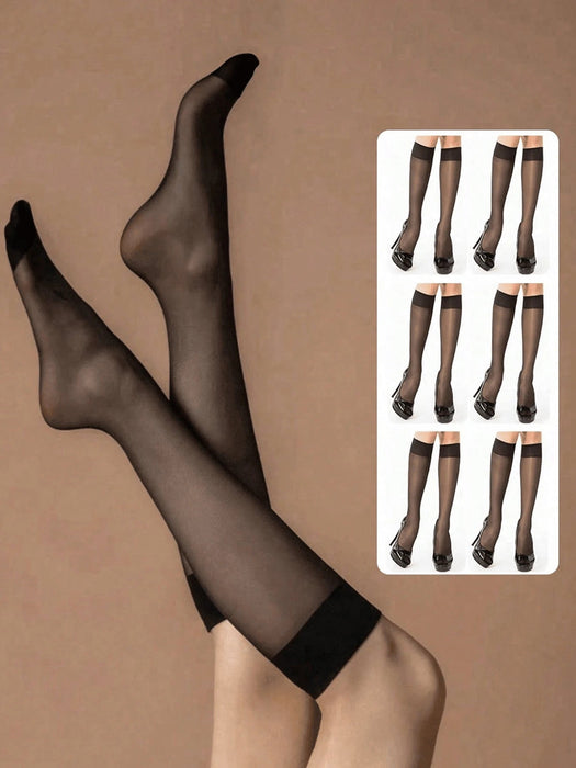Shein 6 pares de medias de seda 15D antienganches para mujer, color negro, hasta la rodilla - Quierox - Tienda Online