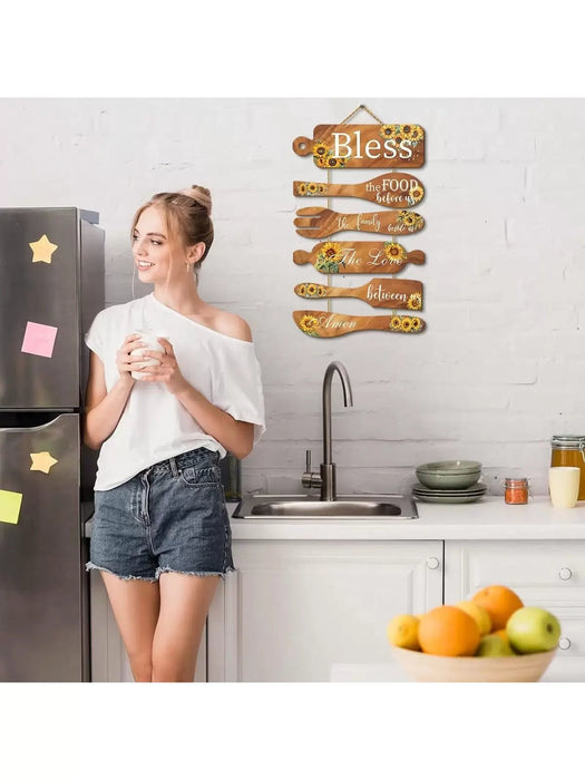 SHEIN 6 piezas de decoración de pared de cocina rústica "Bless The Food Before Us" - Quierox - Tienda Online