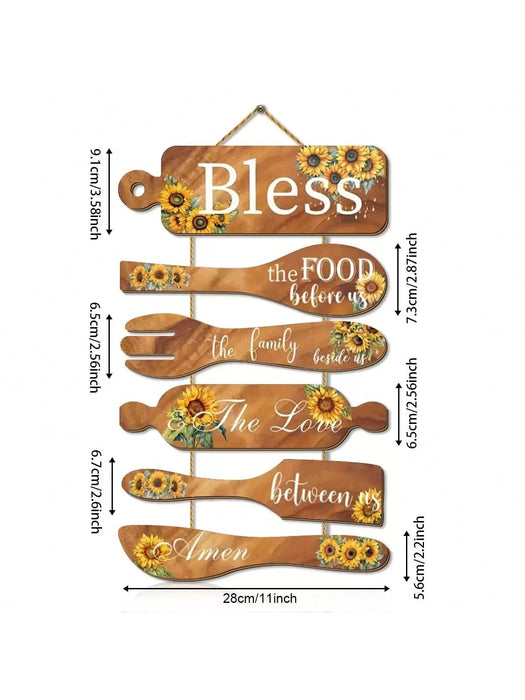 SHEIN 6 piezas de decoración de pared de cocina rústica "Bless The Food Before Us" - Quierox - Tienda Online