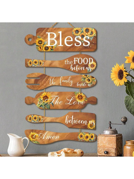 SHEIN 6 piezas de decoración de pared de cocina rústica "Bless The Food Before Us" - Quierox - Tienda Online