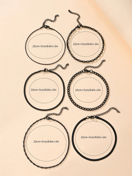 Shein 6 piezas Pulseras de tobillo simple de acero inoxidable - Quierox - Tienda Online