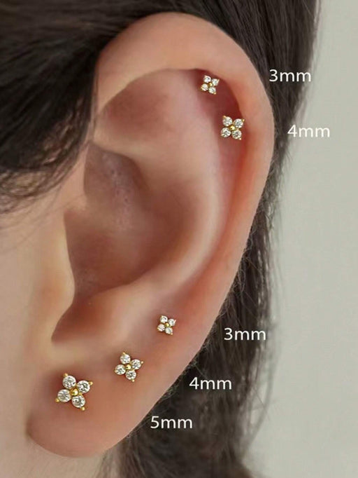Shein 6 piezas/set de pendientes tipo botón con forna de flor de cuatro petalos a la moda - Quierox - Tienda Online