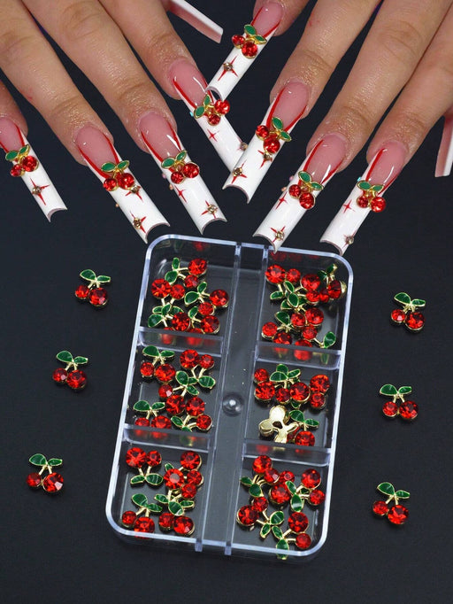 Shein 6 Rejillas/Caja 30 Piezas Rhinestones de Arte de Uñas 3D, Decoraciones de Arte de Uñas con Diseño de Cereza - Quierox - Tienda Online