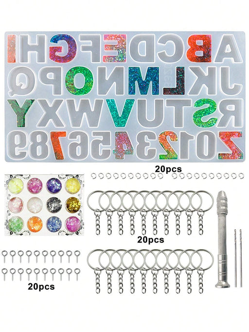 SHEIN 65PCS Kit de moldes de resina de silicona con letras y números invertidos - Quierox - Tienda Online