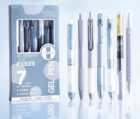 Shein 7 unids/set de bolígrafos de Gel de tinta negra 0,5mm estilo Instagram escritura suave - Quierox - Tienda Online