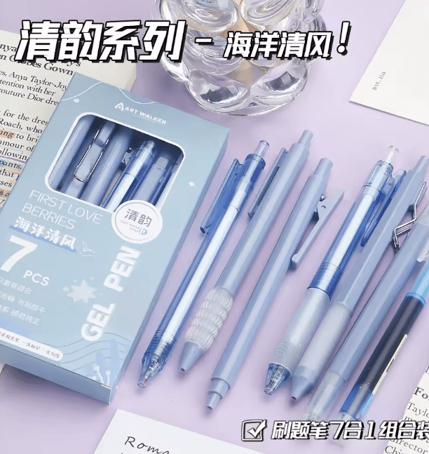 Shein 7 unids/set de bolígrafos de Gel de tinta negra 0,5mm estilo Instagram escritura suave - Quierox - Tienda Online