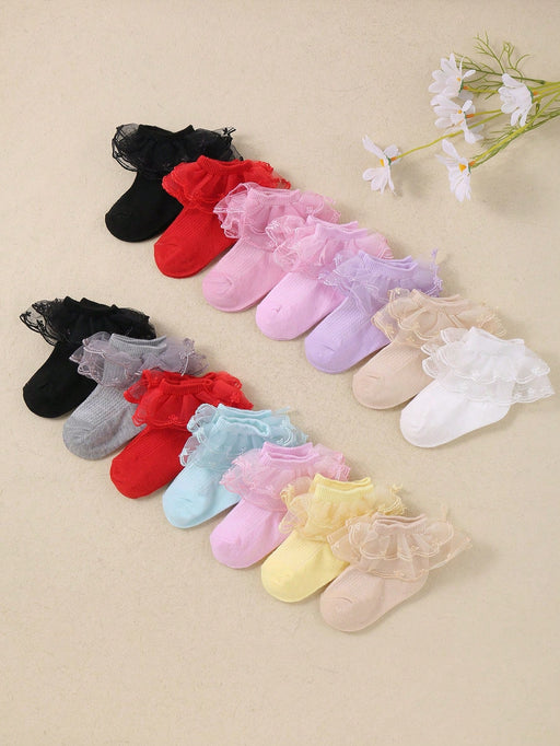 Shein 8 pares de calcetines de niña con dobladillo de encaje de doble capa - Quierox - Tienda Online