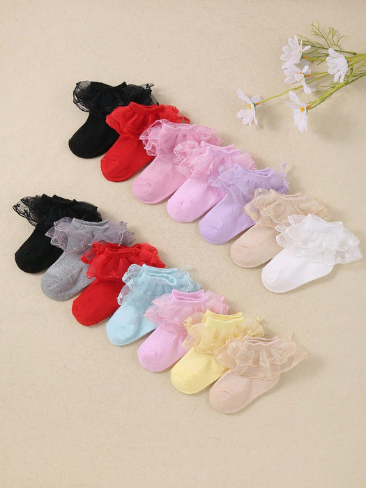 Shein 8 pares de calcetines de niña con dobladillo de encaje de doble capa - Quierox - Tienda Online