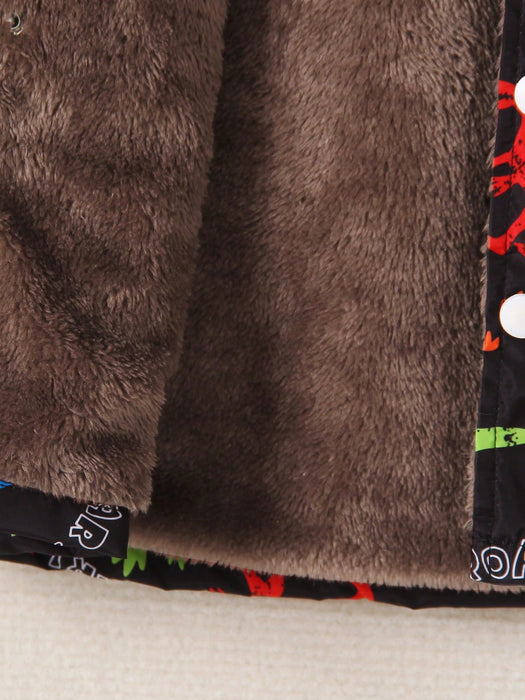 SHEIN Abrigo con capucha y forro de peluche con estampado de dinosaurio para niño pequeño - Quierox - Tienda Online