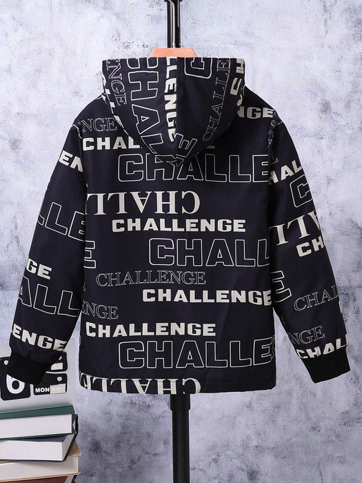 SHEIN Abrigo con capucha y forro de peluche con gráfico de letras para niño preadolescente - Quierox - Tienda Online