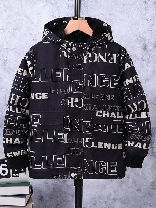 SHEIN Abrigo con capucha y forro de peluche con gráfico de letras para niño preadolescente - Quierox - Tienda Online