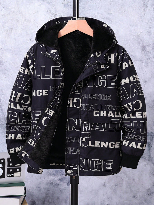 SHEIN Abrigo con capucha y forro de peluche con gráfico de letras para niño preadolescente - Quierox - Tienda Online