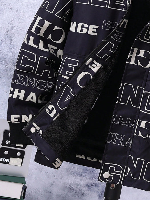 SHEIN Abrigo con capucha y forro de peluche con gráfico de letras para niño preadolescente - Quierox - Tienda Online