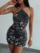 Shein Aloruh Conjunto de top halter asimétrico con lentejuelas de color liso y minifalda - Quierox - Tienda Online